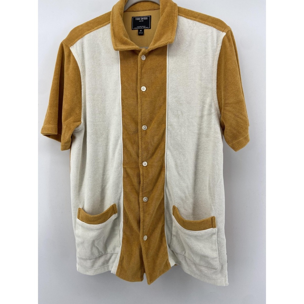 Todd Snyder Shirt Mens Medium Colorblock Terry Knit Short Sleeve Pockets Resort - Picture 2 of 9
